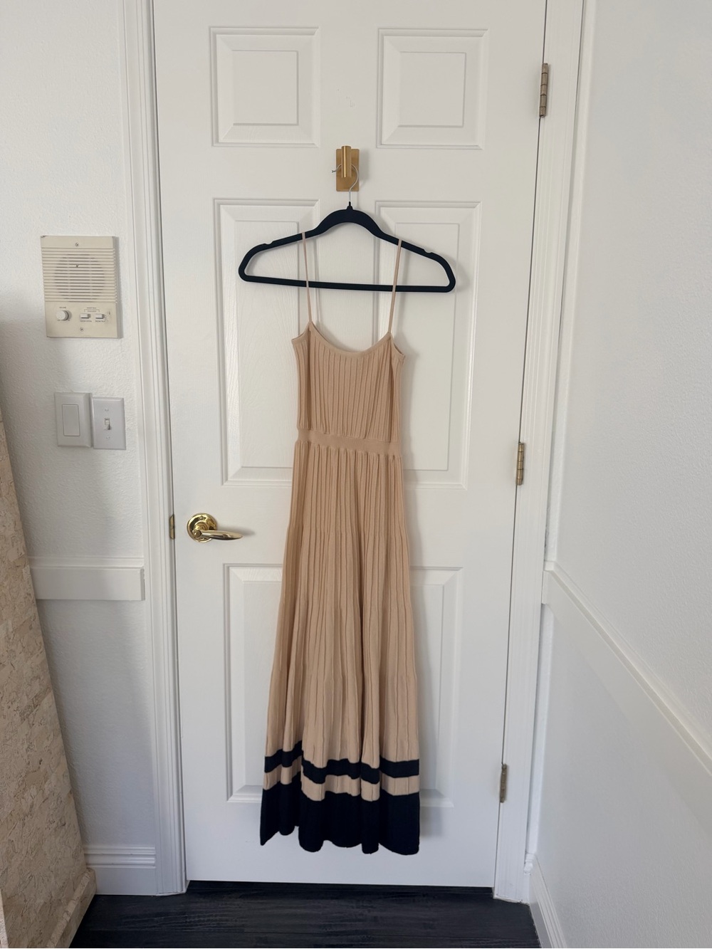 Olivaceous Beige Maxi Dress with Black Hem Bands